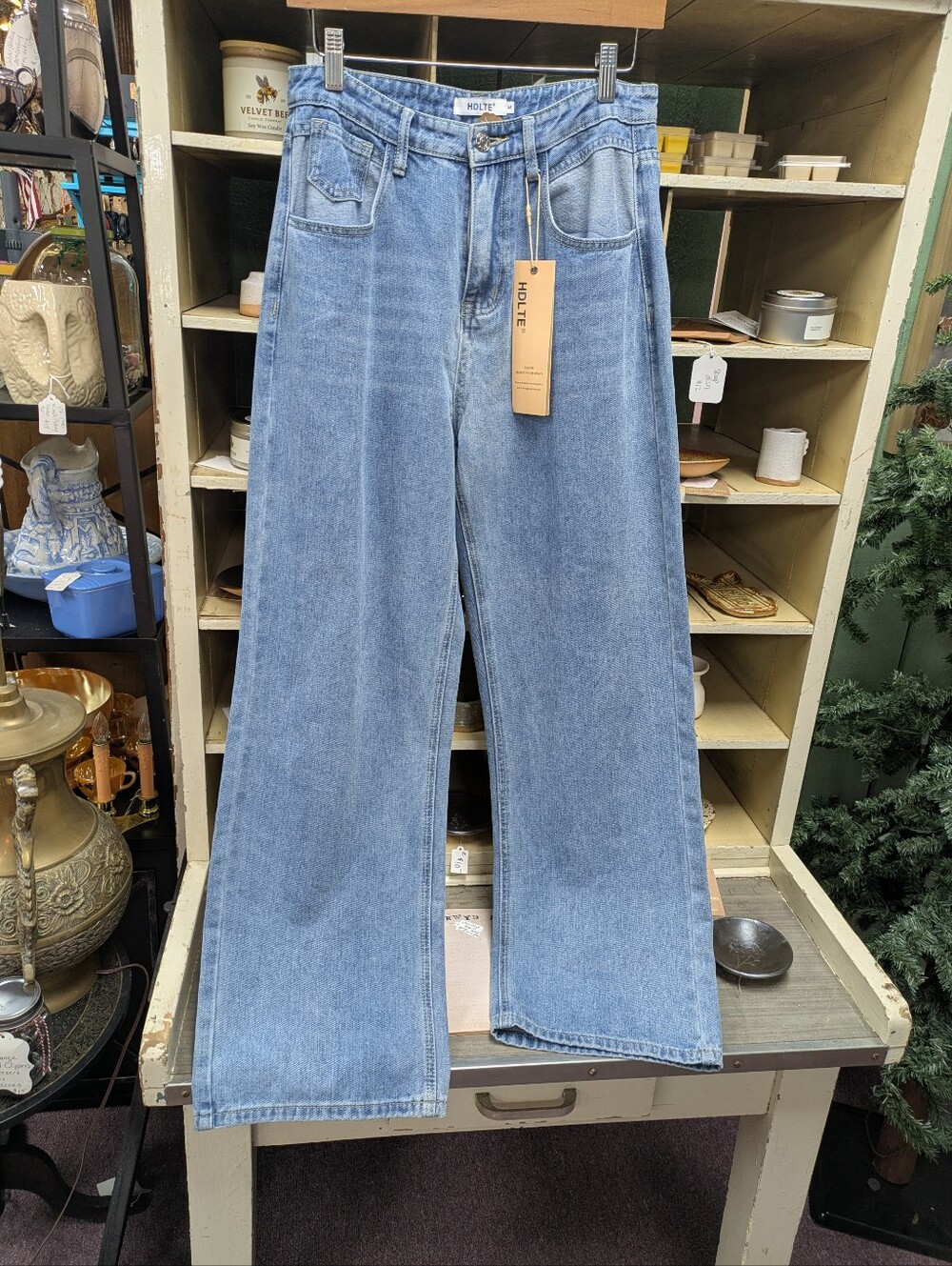 New HDLTE Wide-Leg High-Rise Women’s Jeans - Light Blue